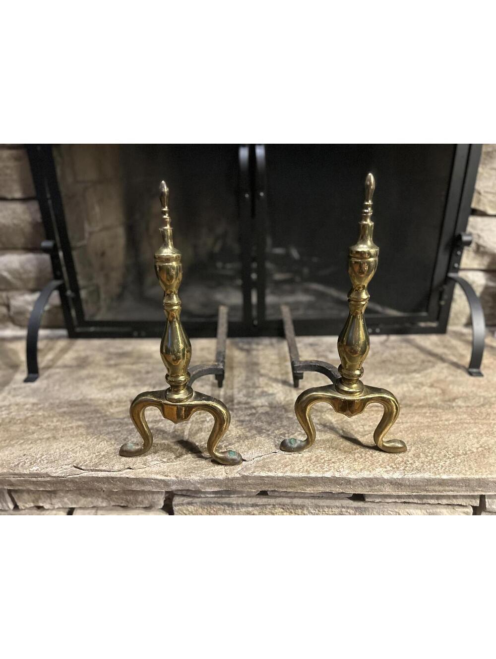 Pair of Vintage Brass Andirons for Fireplace